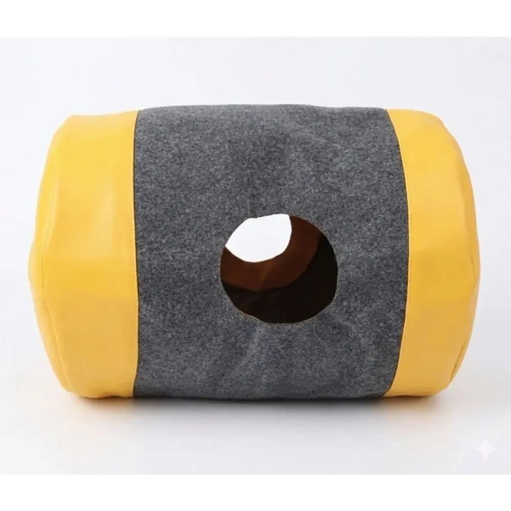 Fabric Cat House Tunnel Gray Yellow 24in x 15in